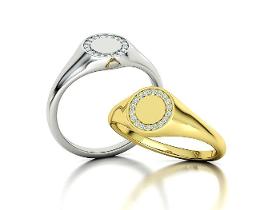 Okrogel pečatni prstan z rožnatim diamantom